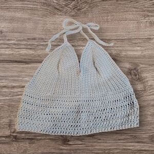 Light Blue Crochet Halter Top